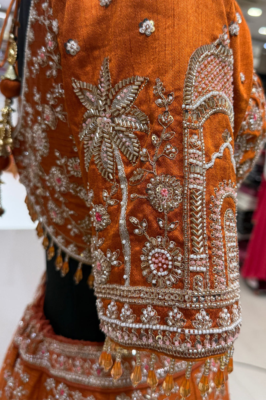 Orange Royal Heritage Motif Wedding Lehenga
