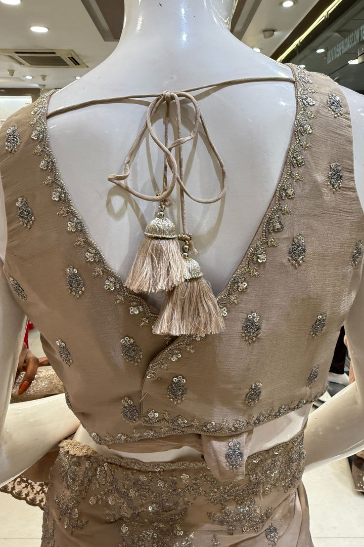 Beige Zari and Sequins work Saree