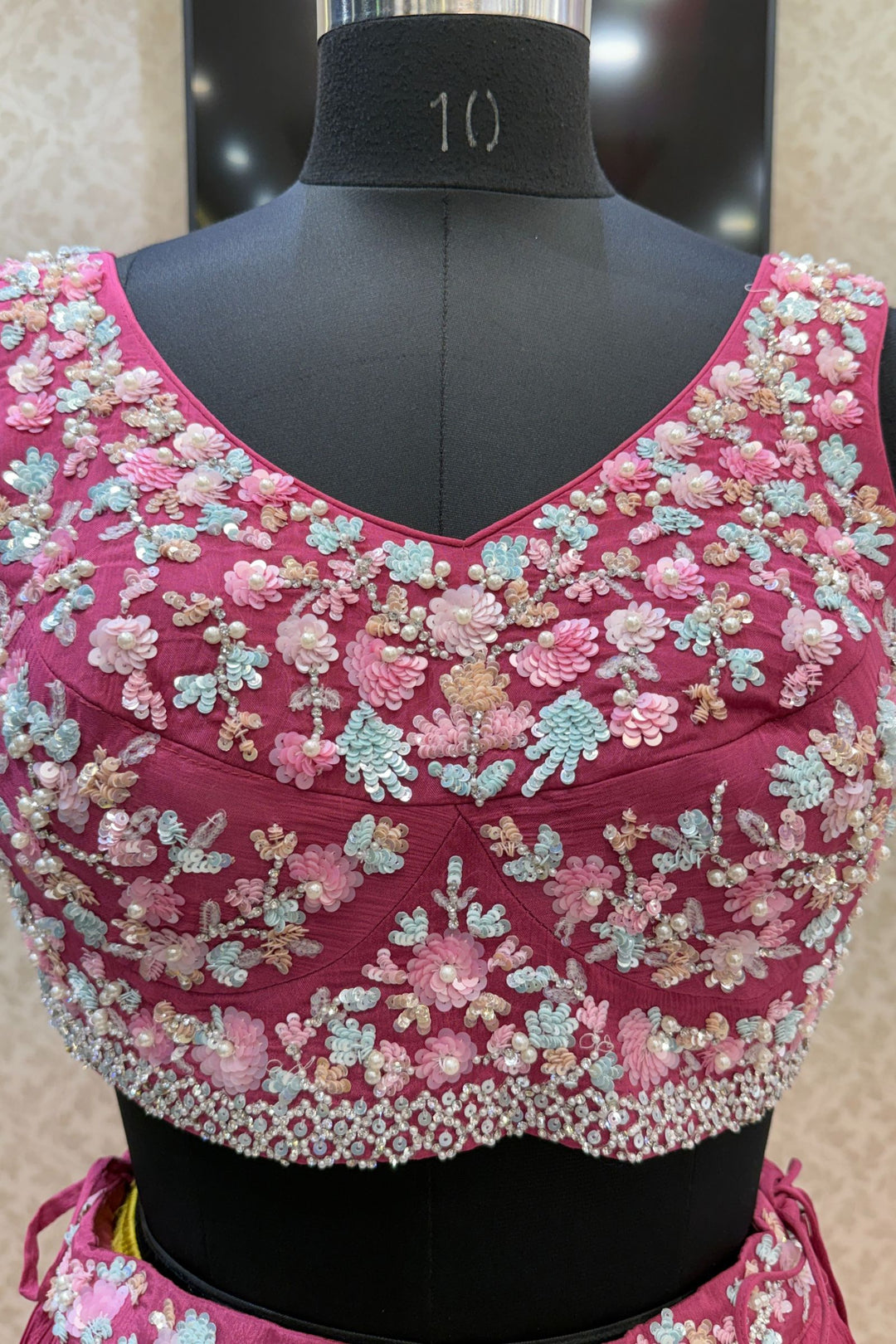 Onion Pink Sequins, Stone and Pearl work Indo-Western Styled Crop Top Lehenga  with Overcoat