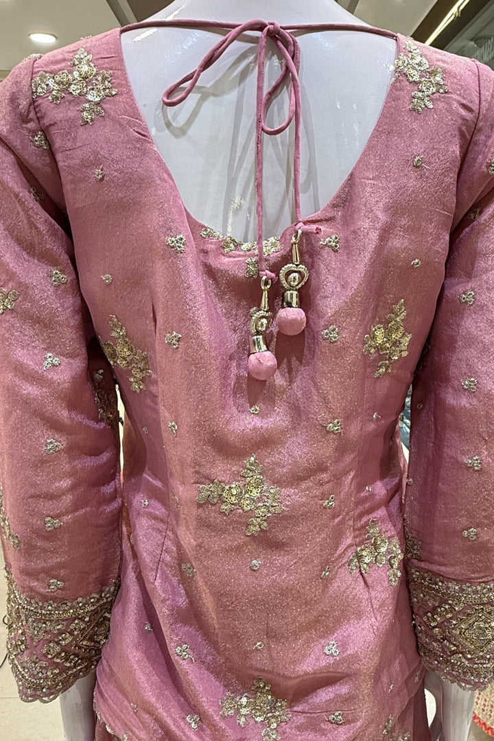 Baby Pink Sequins, Beads, Stone, Zari and Zardozi work Palazzo Salwar Suit