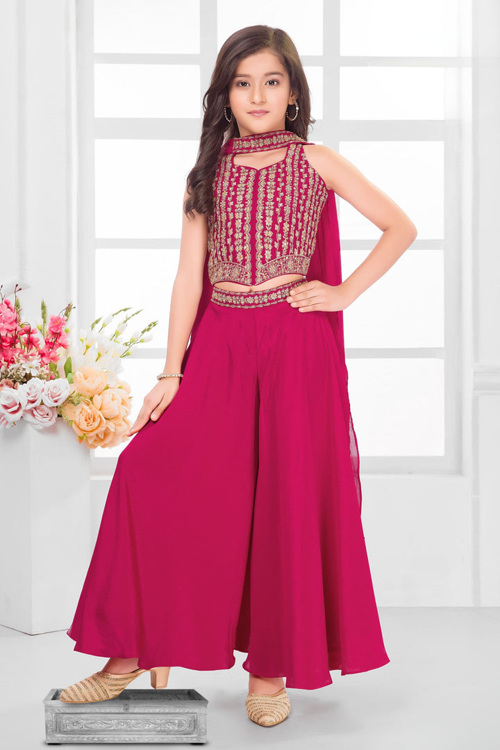 Rani Pink Zari and Stone work Palazzo Suit Set for Girls