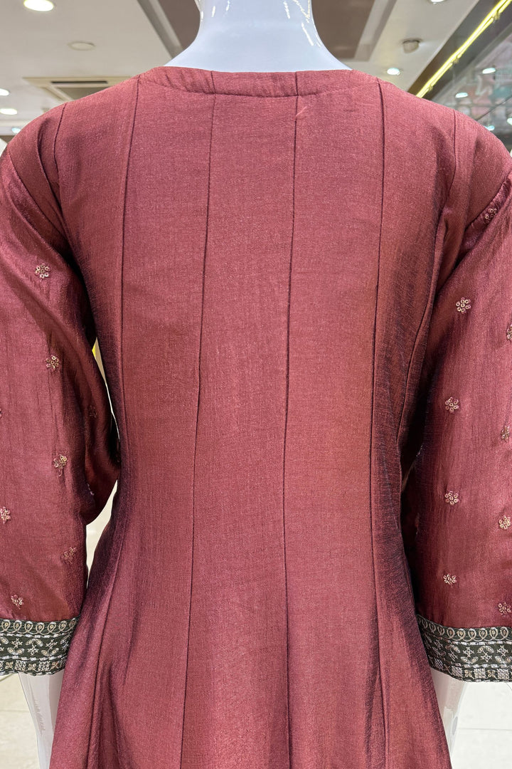 Woodrose Pink Beads, Zardozi, Thread, Sequins, Stone and Zari work A-line Cut Salwar Suit