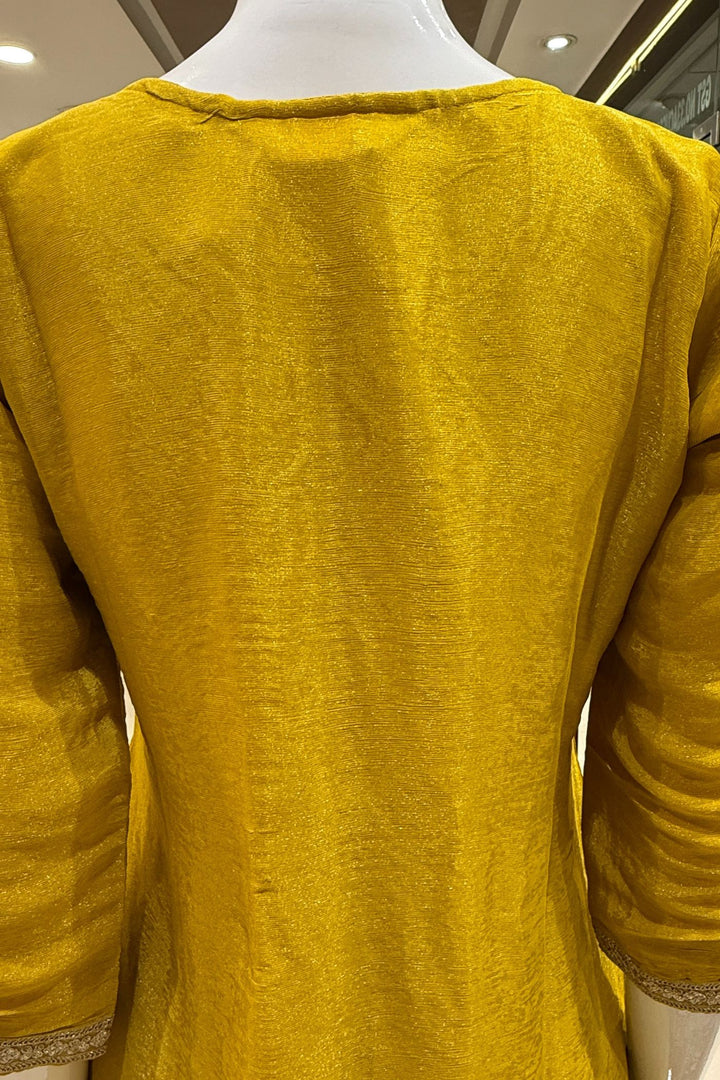 Yellow Zari and Sequins work with Digital Print Palazzo Salwar Suit