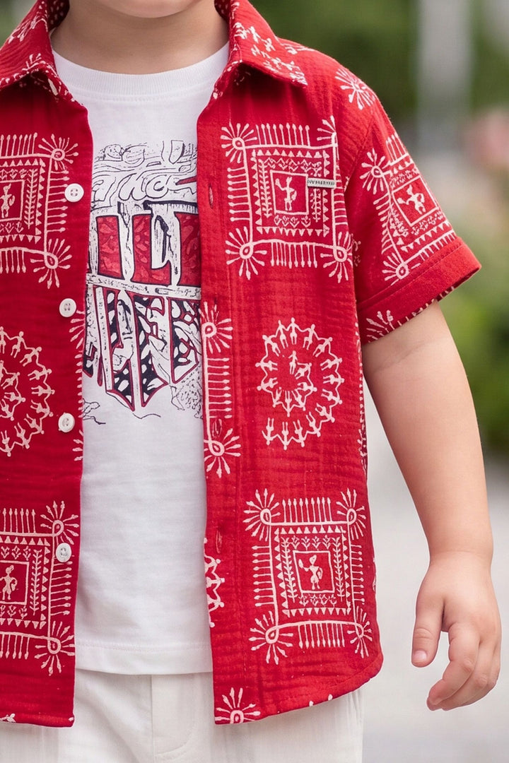 Red with White Printed Boys Co-Ord Set