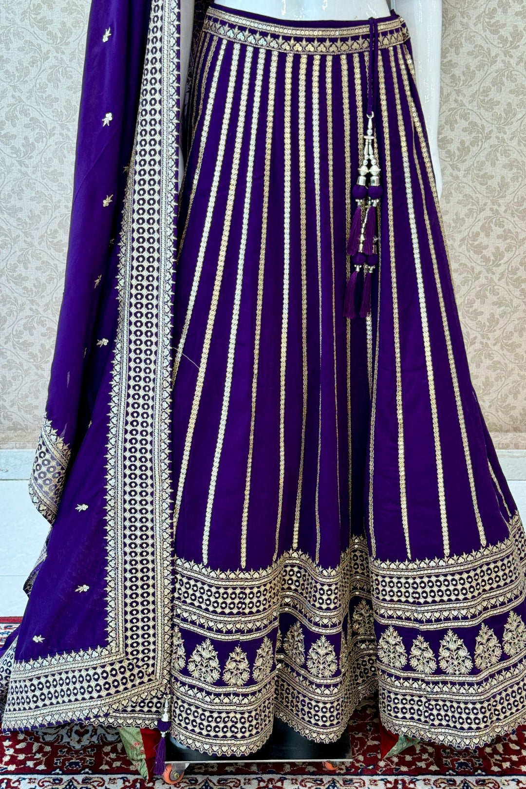Purple Sequins and Zari work Crop Top Lehenga