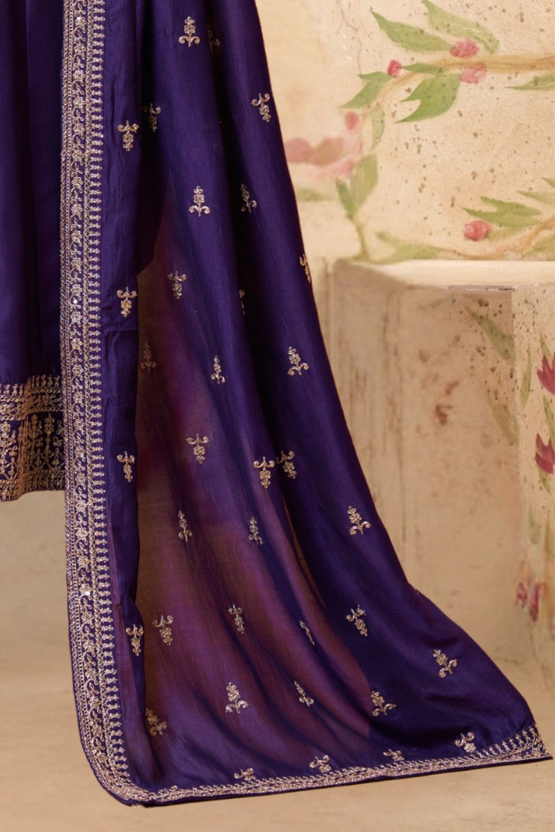 Purple Stone, Thread, Zari and Zardozi work Anarkali Style Salwar