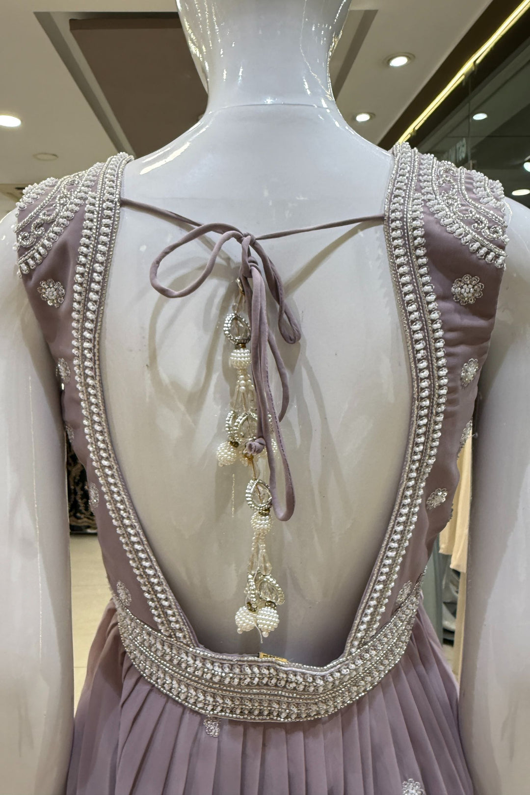 Lilac Beads, Sequins and Thread work Peplum Top with Sharara Suit Set