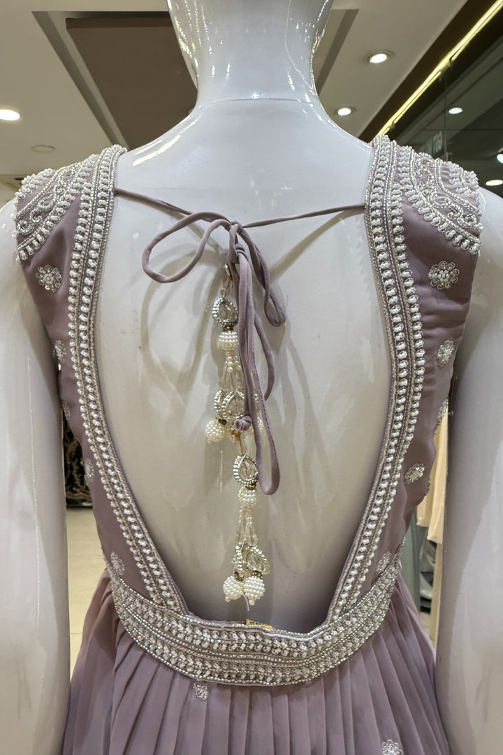 Lilac Beads, Sequins and Thread work Peplum Top with Sharara Suit Set