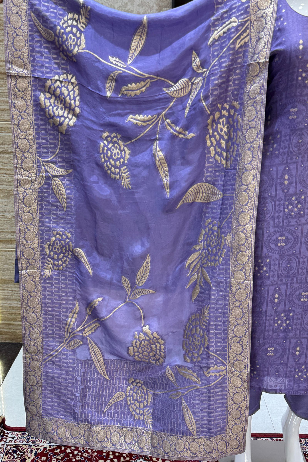 Lavender Beads, Sequins, Zardozi, Stone, Banaras and Jacquard work Straight Cut Salwar Suit