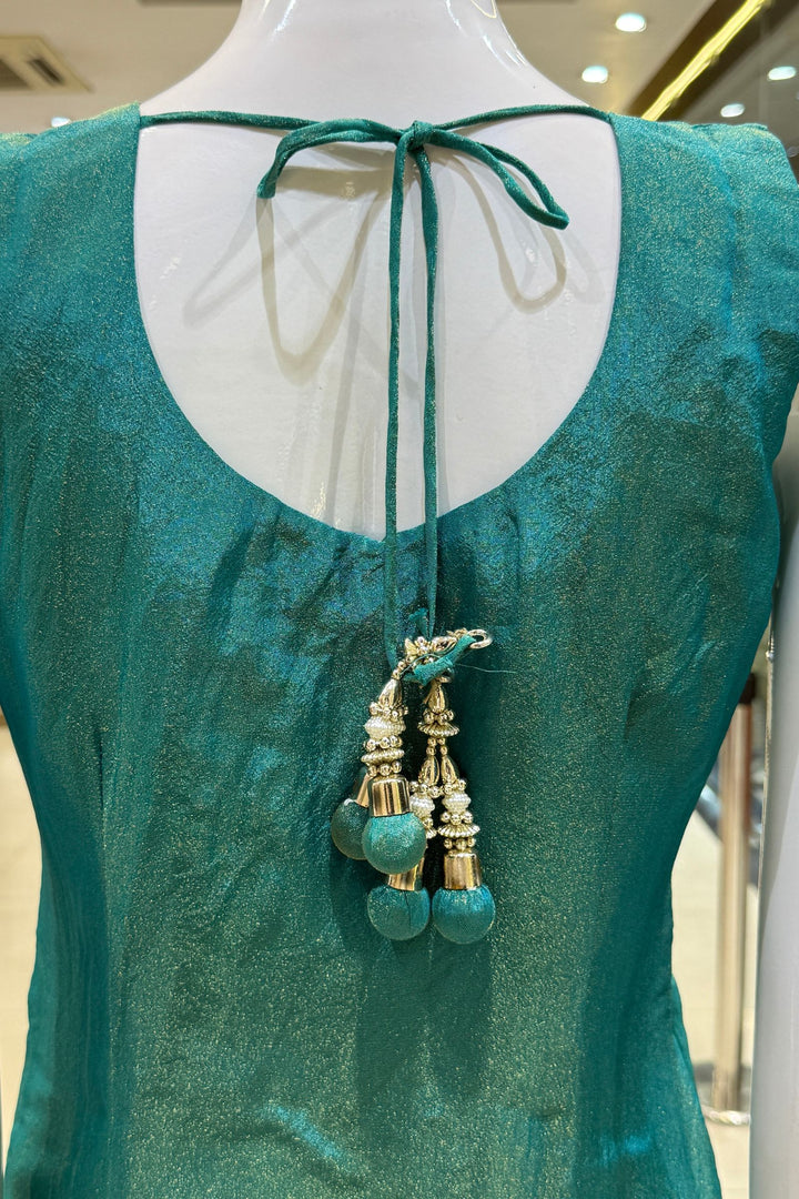 Rama Green Beads, Sequins and Zari work Palazzo Salwar Suit