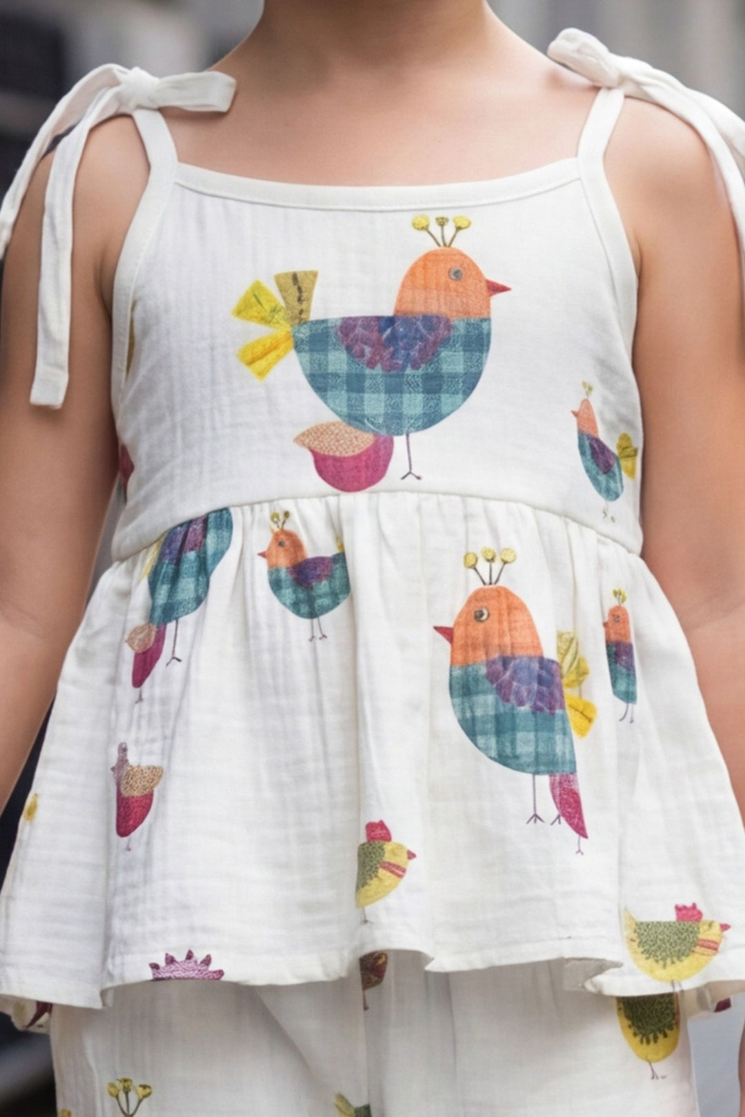 Half White Digital Print Top and Pant Set for Girls