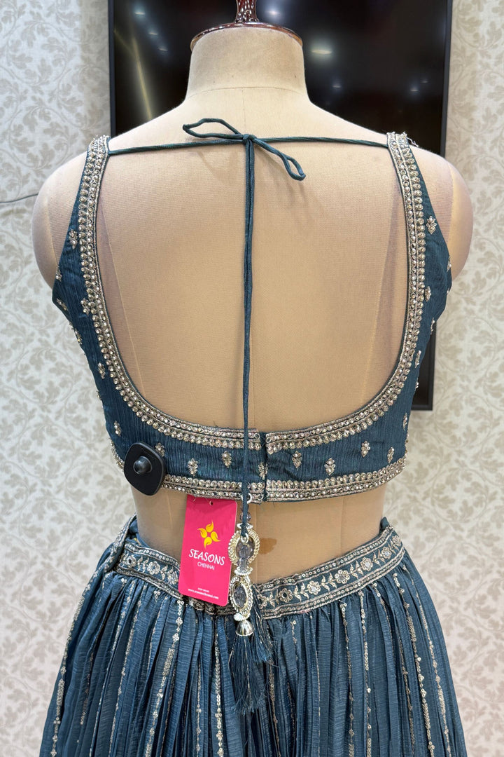 Grey Beads, Stone, Zari and Sequins work Crop Top Lehenga