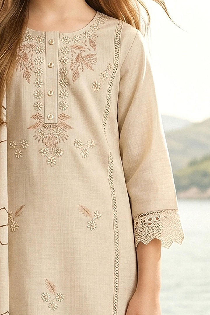 Cream Embroidery work Salwar Suit for Girls