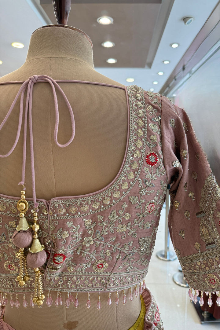 Cream and Blush Pink Bridal Lehenga with Intricate Sequins, Zari, Pearl, Beads and Stone