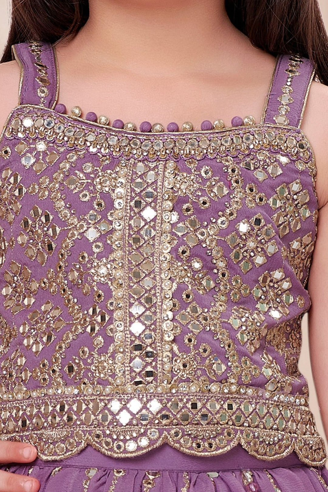 Lilac Sequins, Zari and Stone work Lehenga Choli for Girls