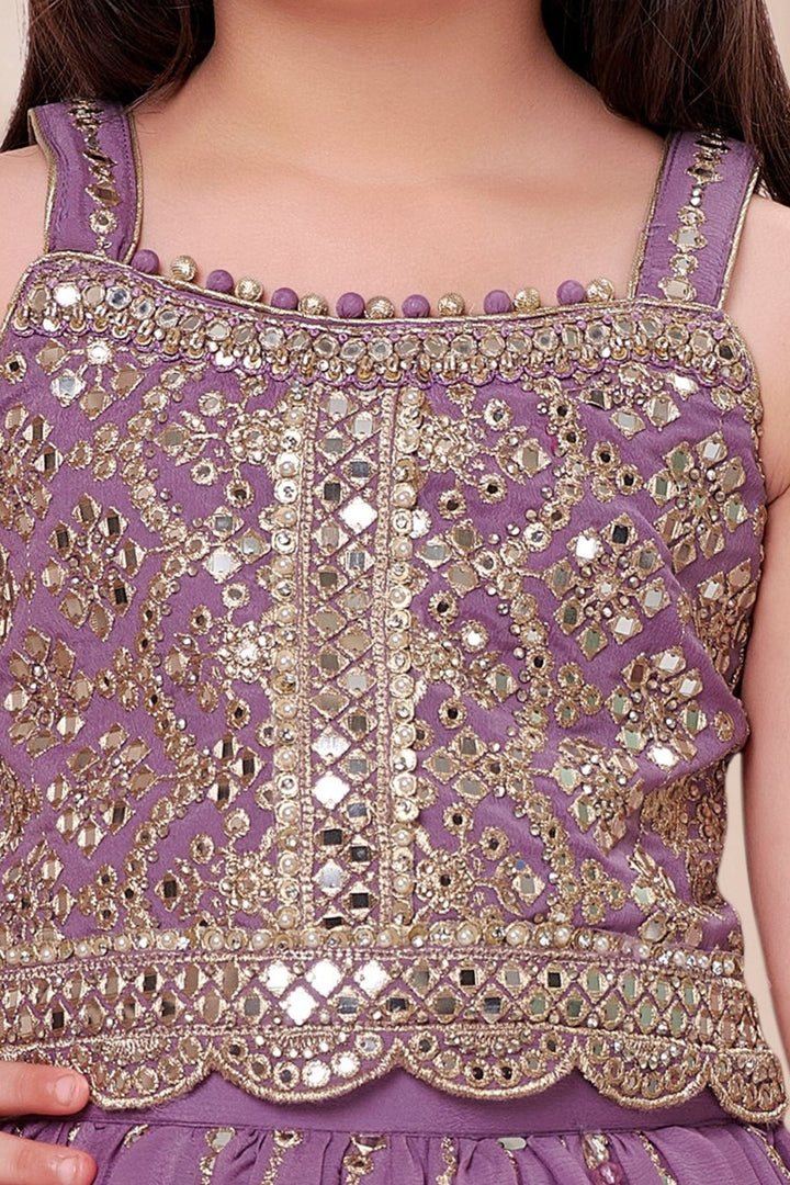 Lilac Sequins, Zari and Stone work Lehenga Choli for Girls