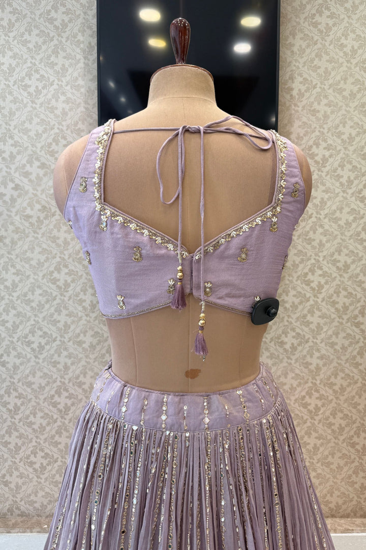 Pastel Lavender Sequins, Zardozi, Beads and Mirror Work Designer Lehenga
