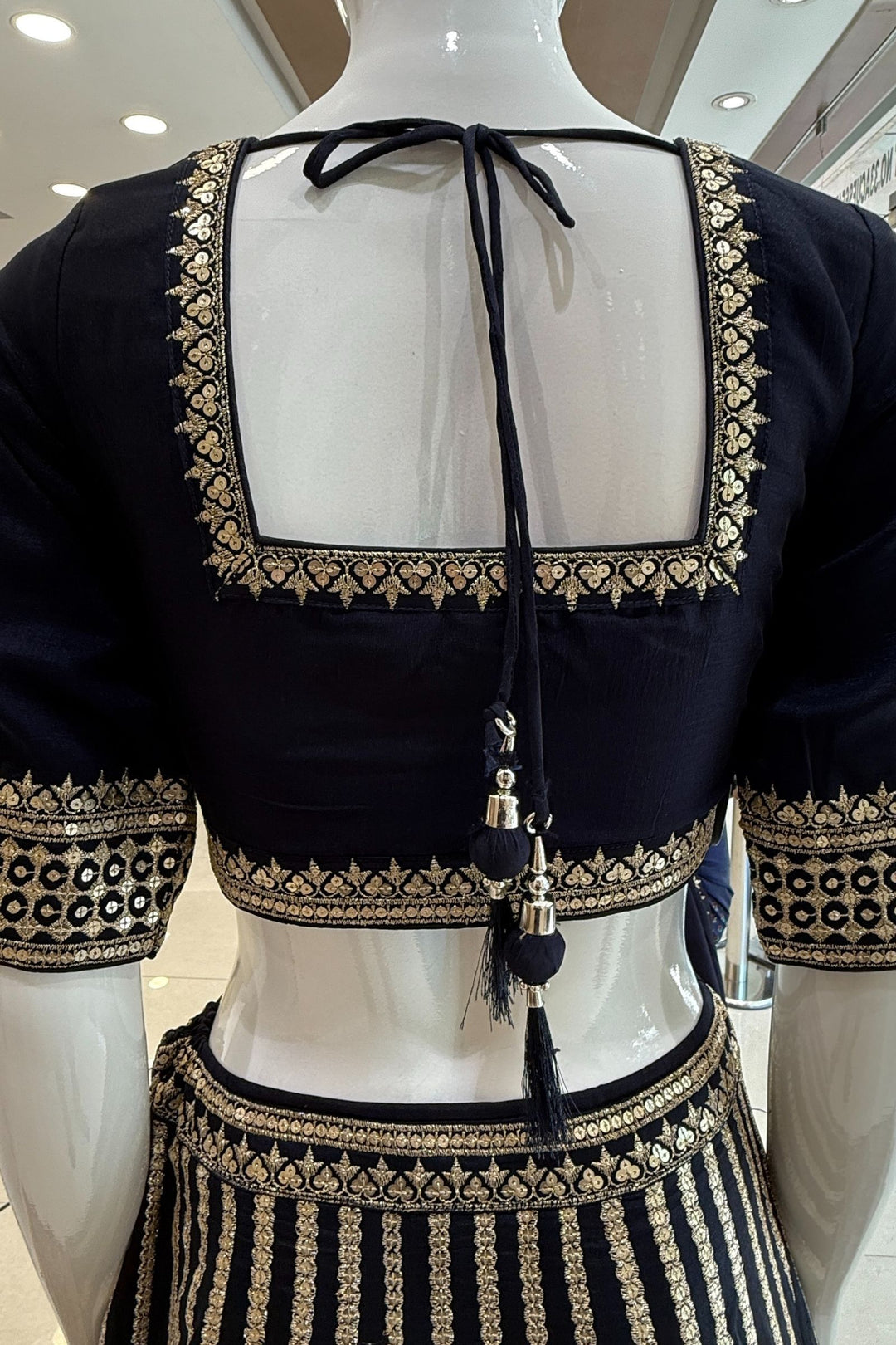 Navy Blue Sequins and Zari work Crop Top Lehenga