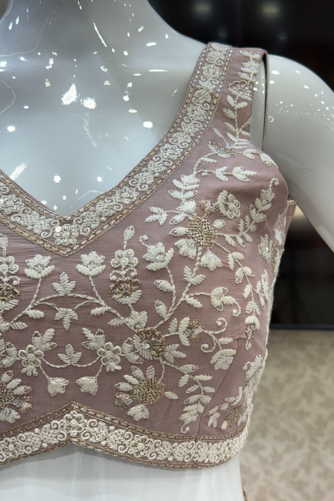 Onion Pink Embroidery, Zari and Sequins work Saree