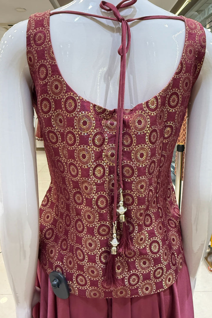 Magenta Stone, Mirror and Brocade work Palazzo Suit Set