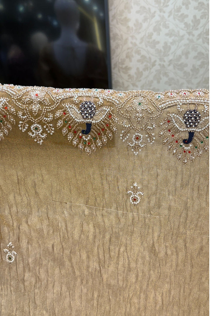 Gold Beads, Sequins, Zari and Thread work Saree