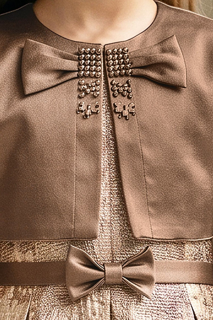 Brown Jacket Styled Short Frock For Girls