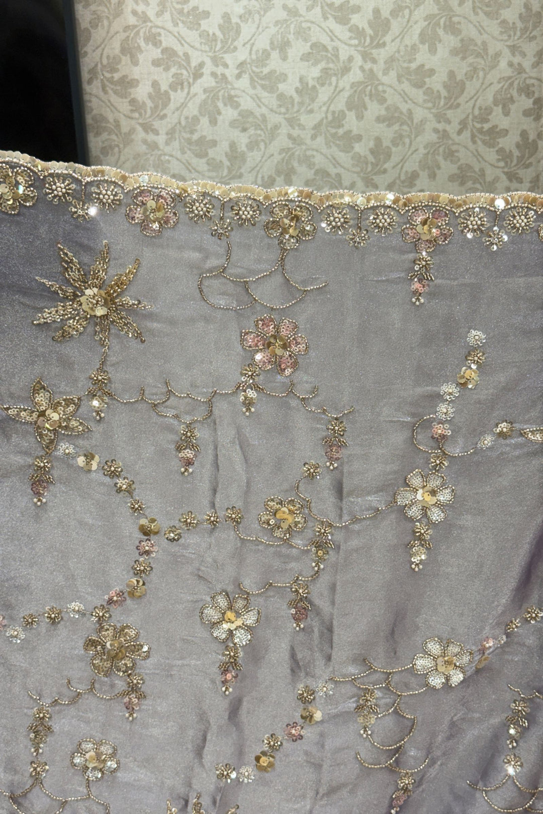 Light Purple Sequins, Beads, Zari and Pearls work Saree