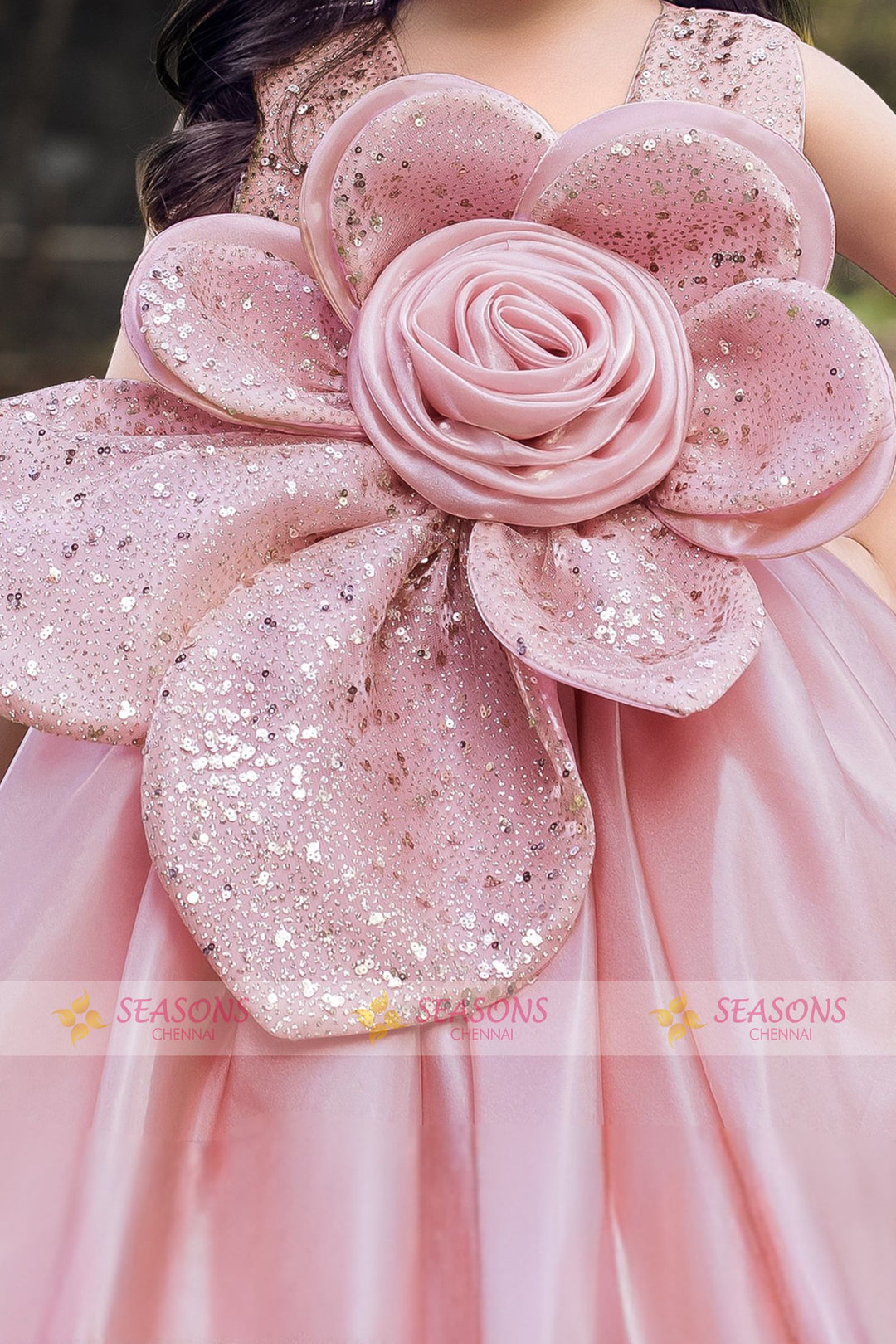 Peach Sequins work Long Party Gown for Girls