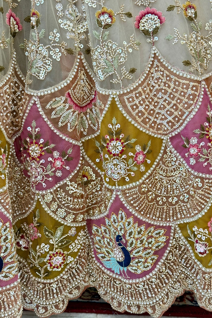 Chiku Beads, Sequins and Embroidery work Crop Top Designer Bridal Lehenga