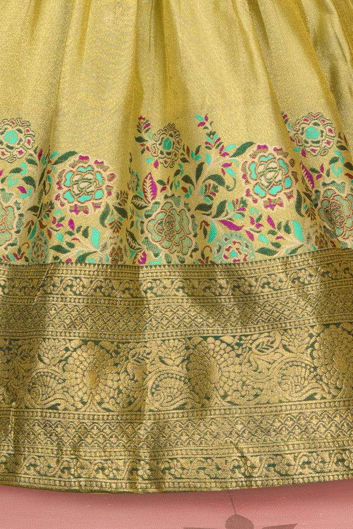 Bottle Green with Pista Green Sequins and Banaras Zari work Lehenga Choli for Girls