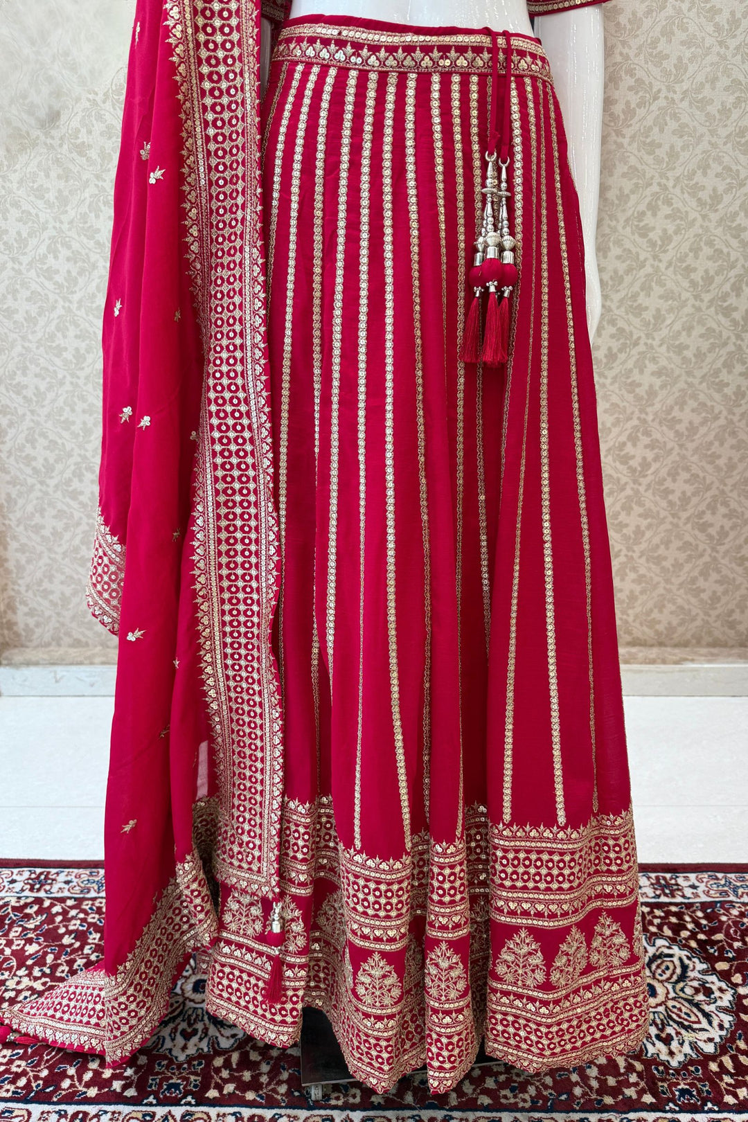 Rani Pink Sequins and Zari work Crop Top Lehenga