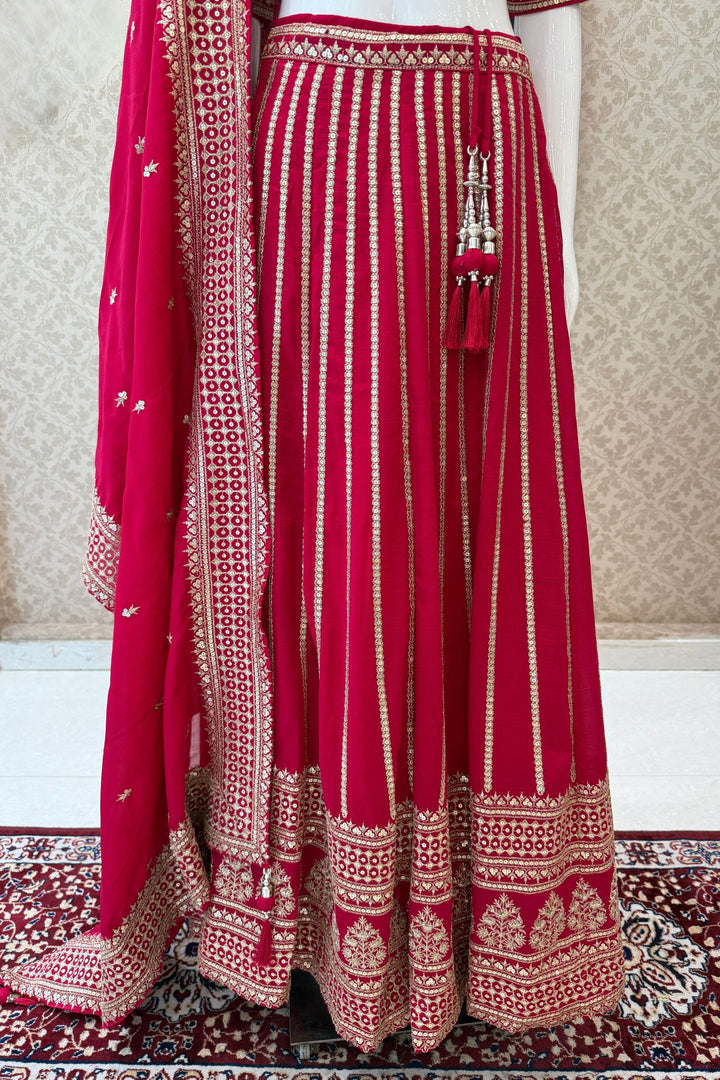 Rani Pink Sequins and Zari work Crop Top Lehenga
