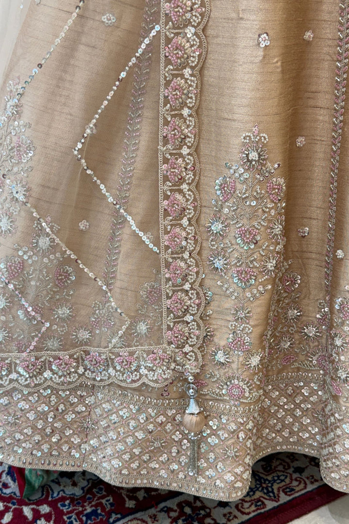 Fawn Designer Bridal Lehenga Intricate Zari, Sequins and Beads work