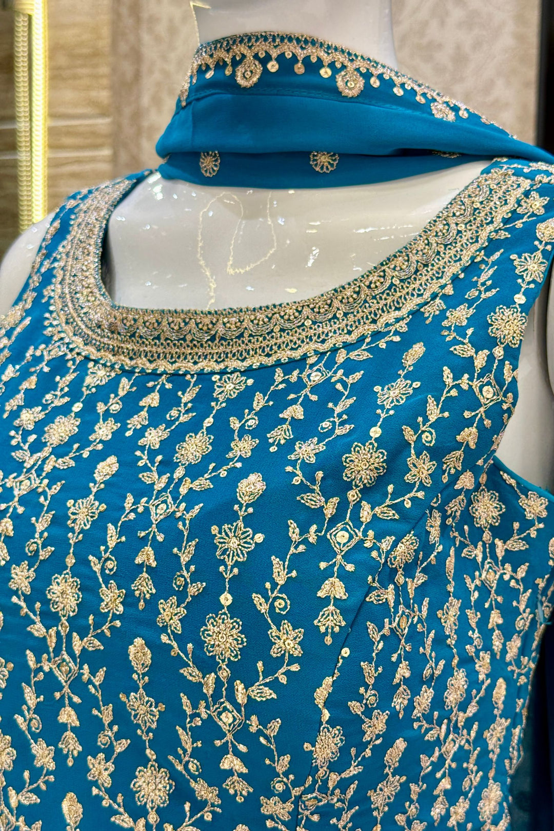 Rama Blue Silver Zari and Sequins work Palazzo Salwar Suit
