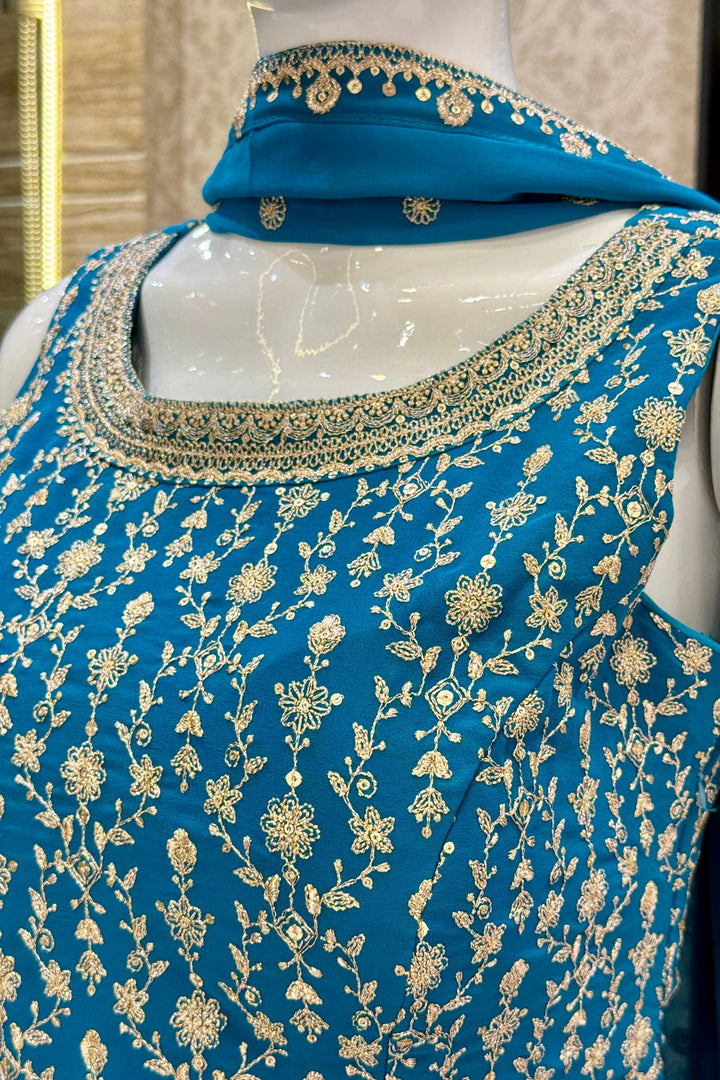 Rama Blue Silver Zari and Sequins work Palazzo Salwar Suit