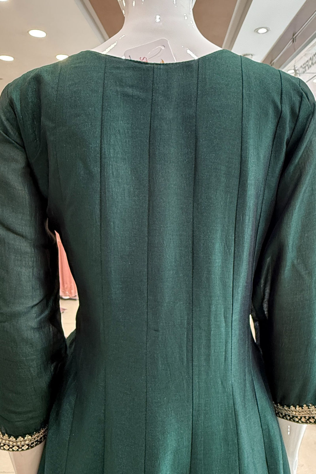 Bottle Green Sequins and Zari work A-line Cut Salwar Suit