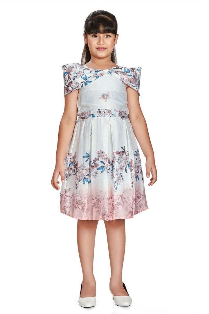 Cream with Peach Floral Print Short Frock For Girls