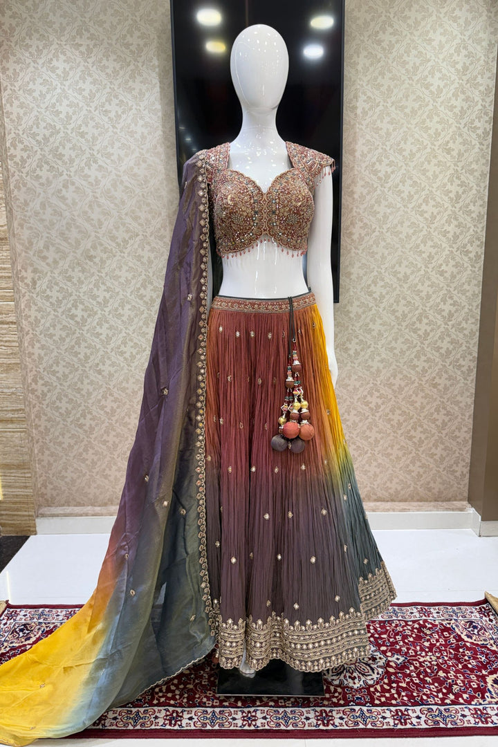 Designer Lehenga with Intricate Mirror, Stone, Sequins, Zari and Beads work