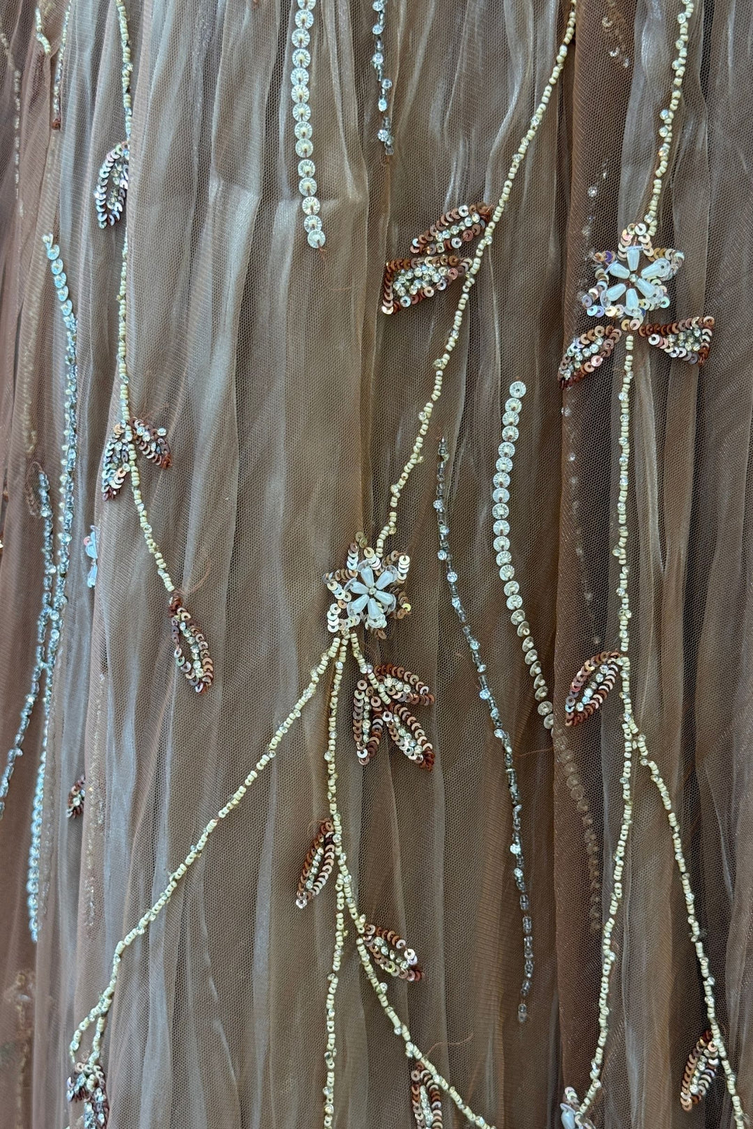 Designer Copper Brown Lehenga with Intricate Beads, Stone and Sequins work