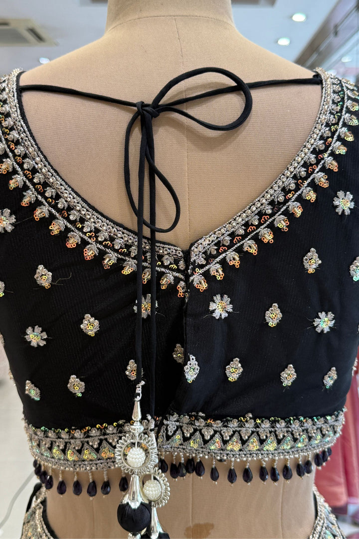 Black Designer Bridal Lehenga Intricate Zari, Sequins and Beads work