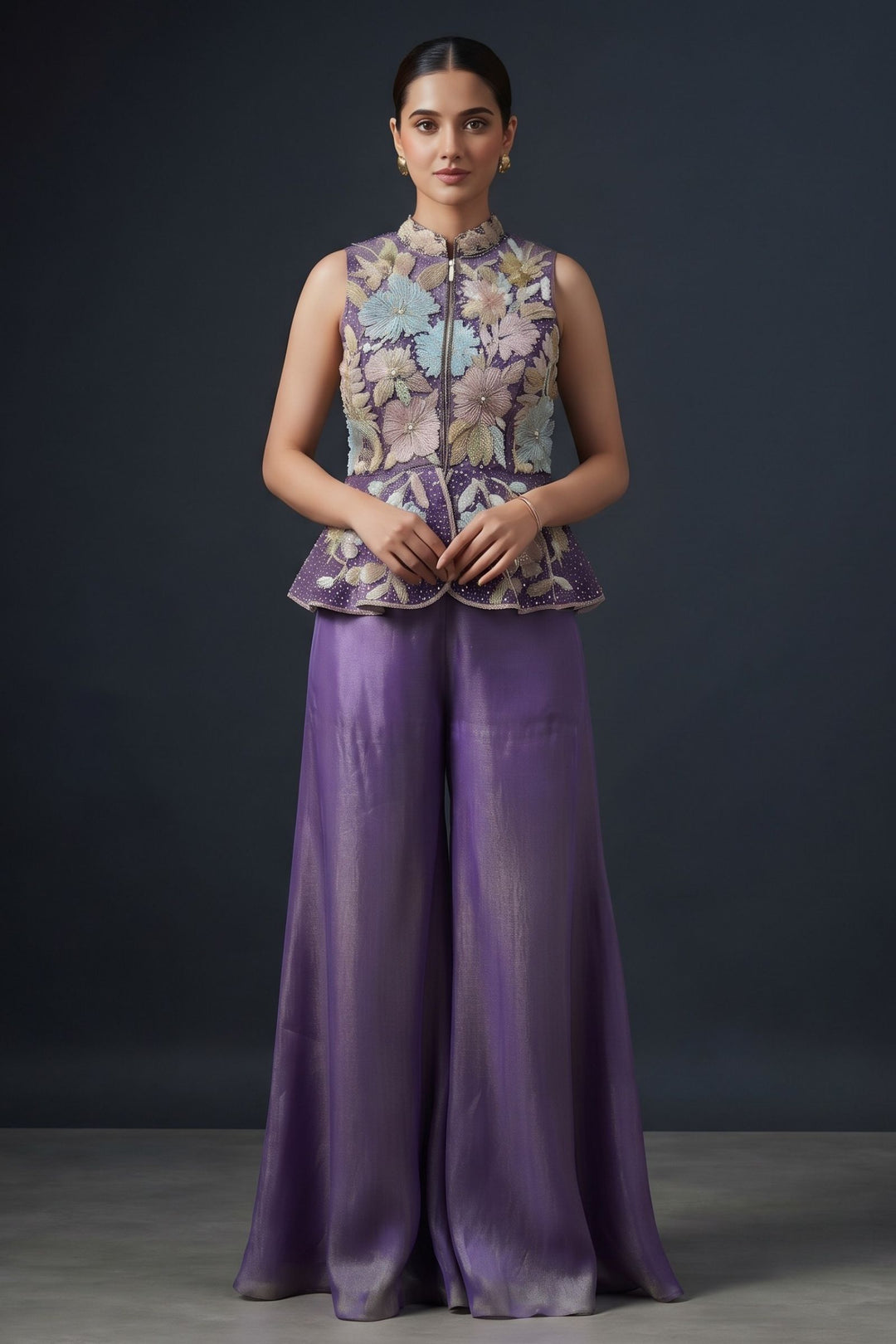 Purple Zari, Beads and Sequins work Palazzo Salwar Suit