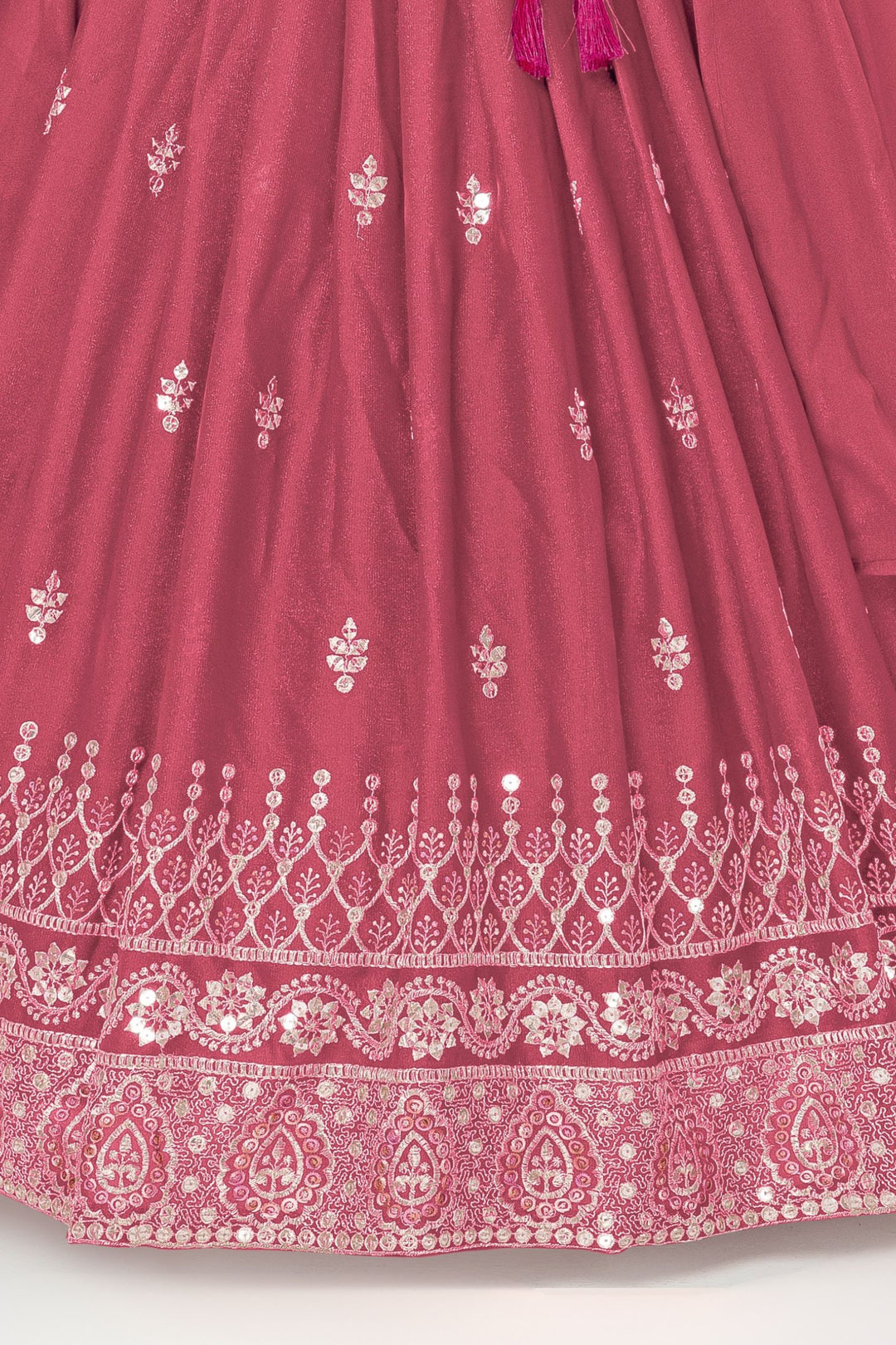 Gajri Pink Zari, Sequins and Multicolor Thread work Lehenga Choli for Girls