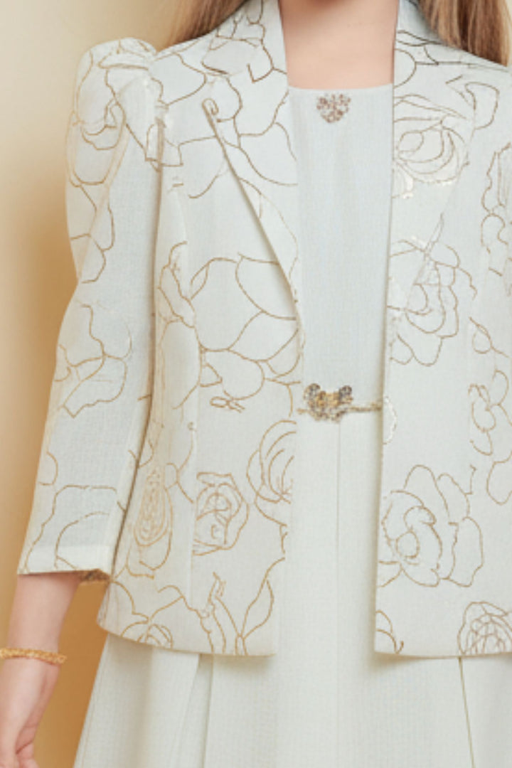 Cream Jacket Styled Short Frock For Girls with Belt