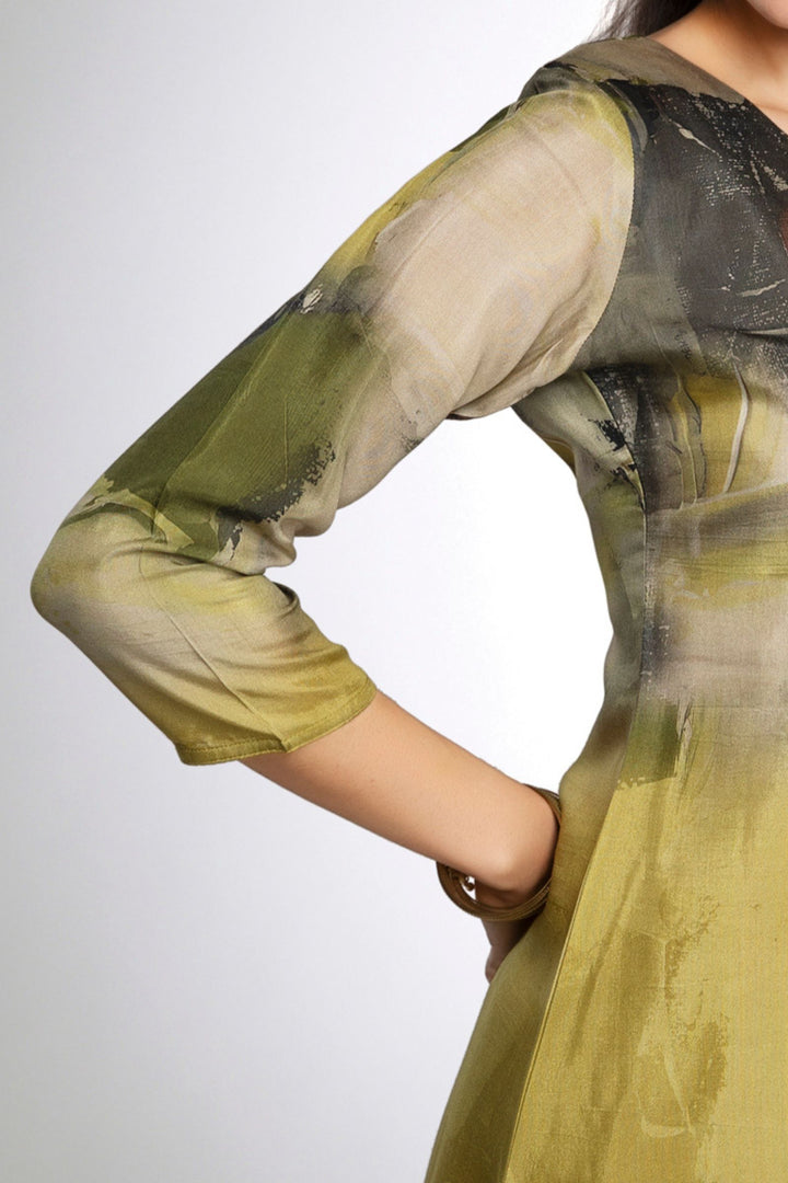 Olive Green Digital Print Short Kurti