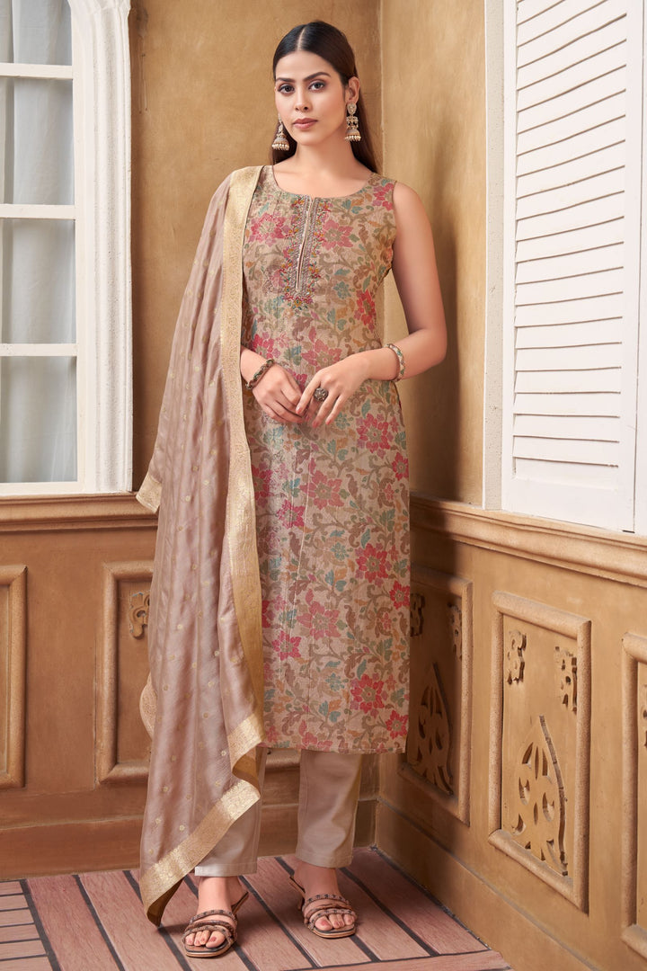 Onion Pink Brocade, Mirror, Zadorzi, Sequins and Stone work Straight Cut Salwar Suit