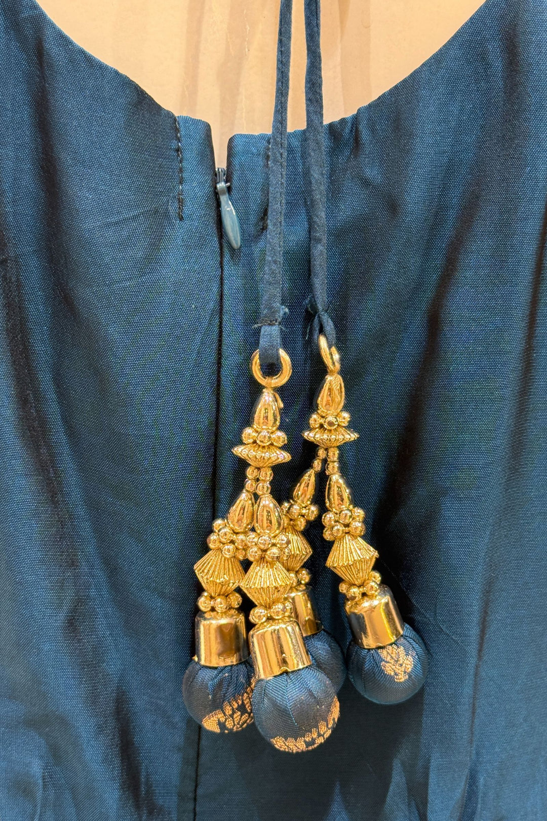 Teal Blue Zardozi, Sequins, Mirror, Stone, Brocade and Banaras work Straight Cut Salwar Suit