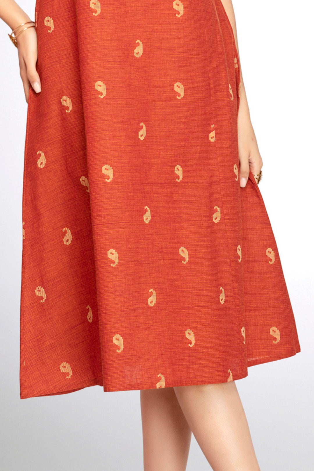 Brick Red Thread and Mirror work A-Line Cut Calf Length Kurti
