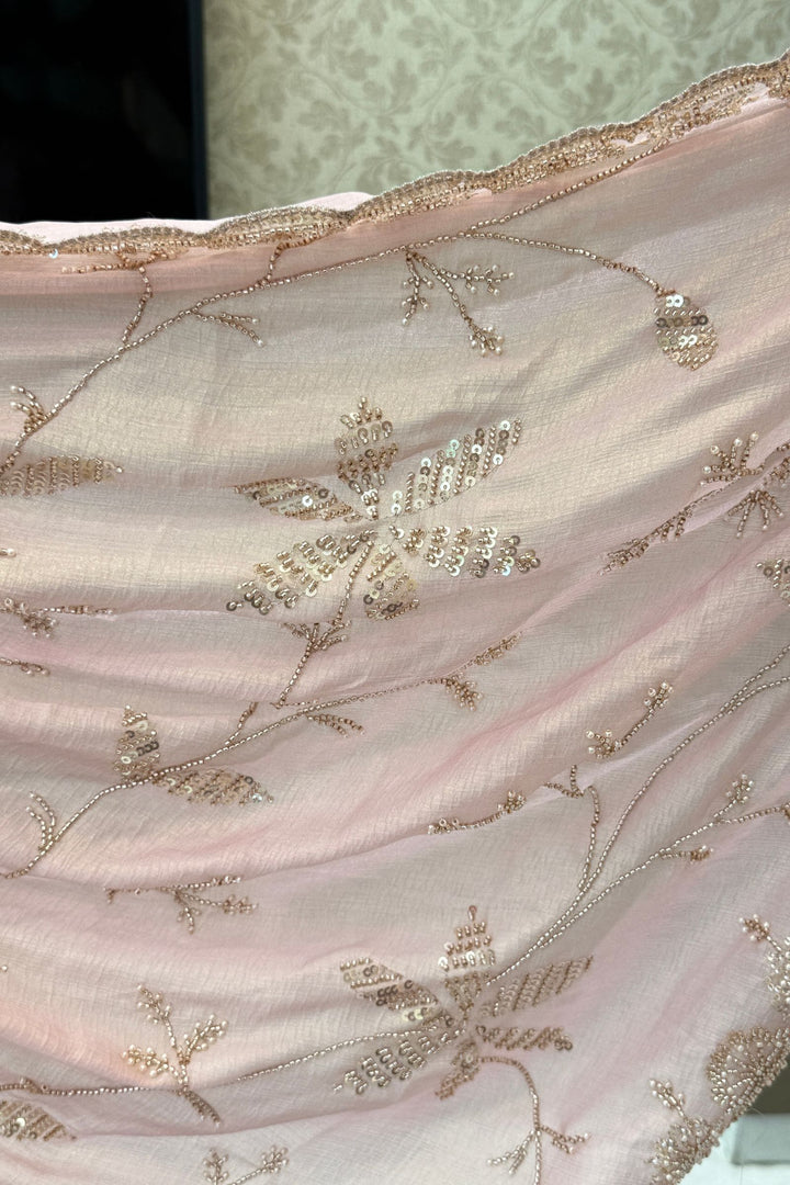 Pink Pearl, Sequins, Beads and Zari work Saree