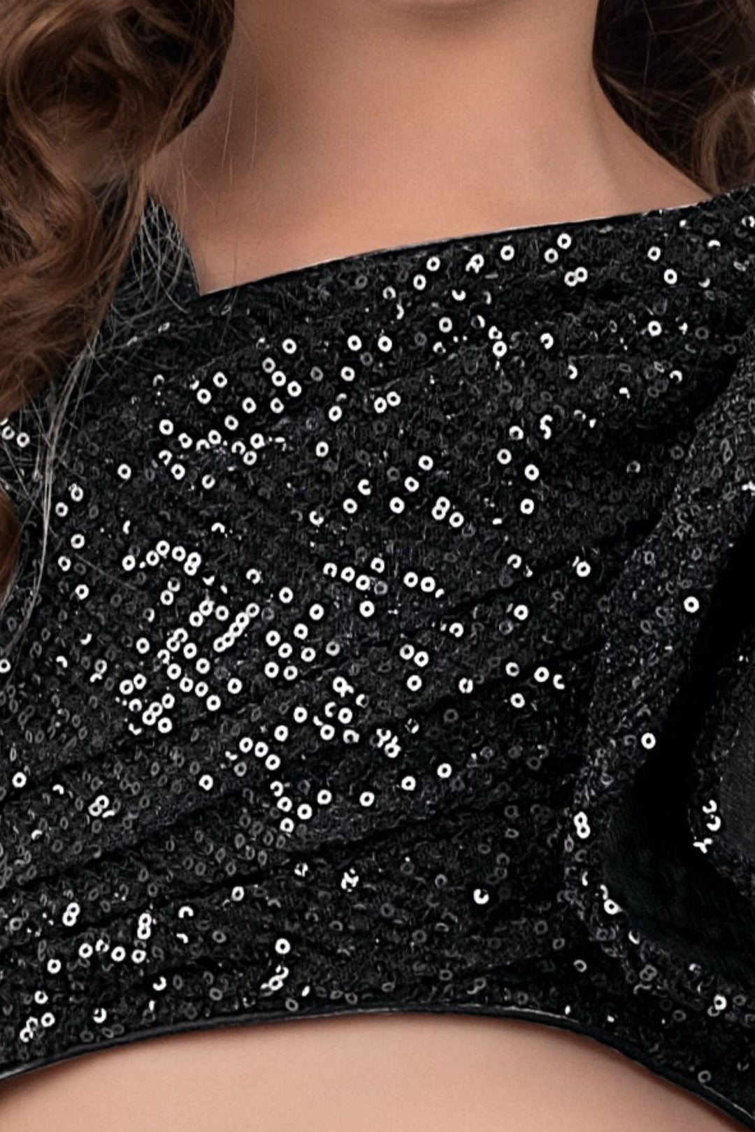 Black Sequins work One-Shoulder Ruffle Lehenga for Girls