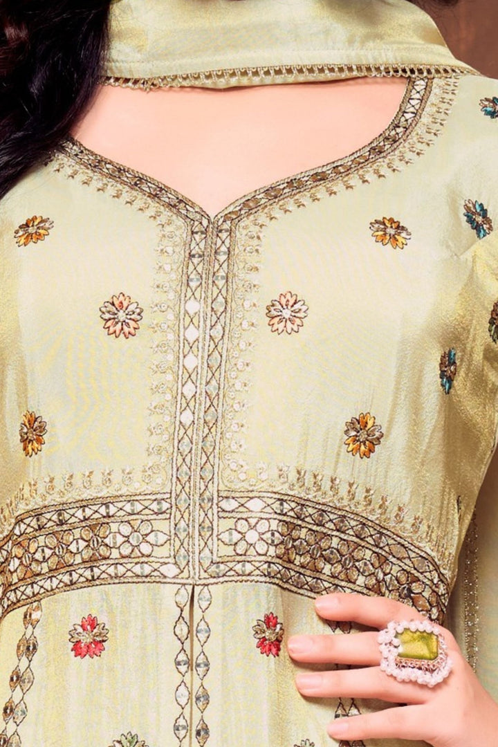 Beige Multicolor Embroidery, Sequins and Zari work Mastani Styled Palazzo Suit